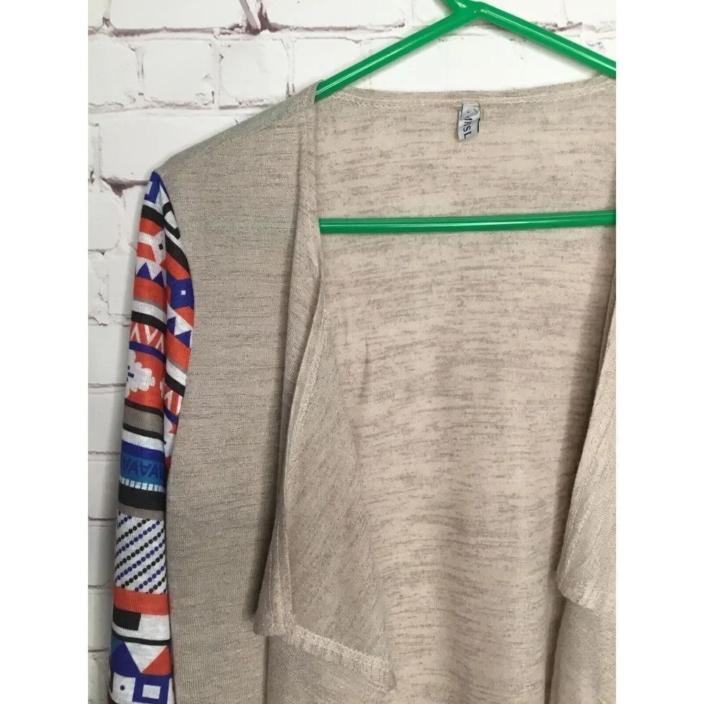 MISSLOOK Women’s Sweater Gray Open Cardigan‎ Tribal Lightweith size XL